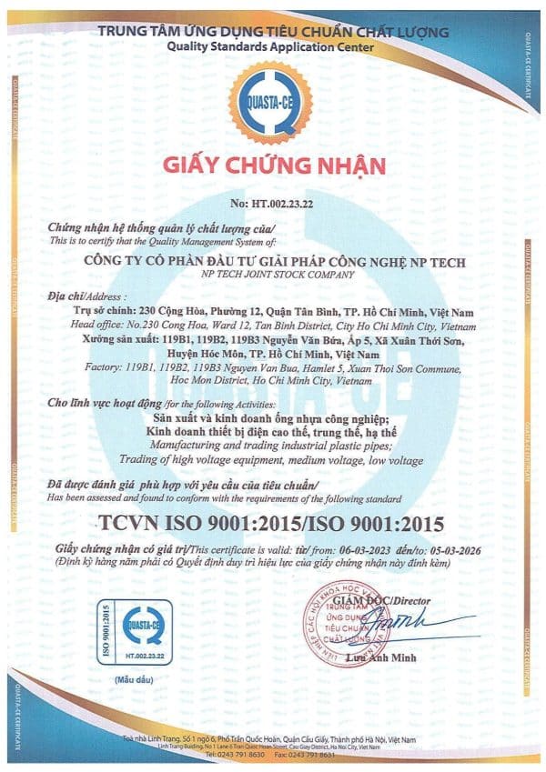 Ống nhựa xoắn HDPE 320/250 - chứng nhận đạt chuẩn chất lượng ISO 9001:2015