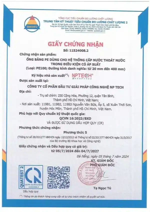 giay chung nhan 1 768x1086 1 Giấy chứng nhận hợp quy (CR Mark) cho sản phẩm ống nhựa gân xoắn HDPE 90/70