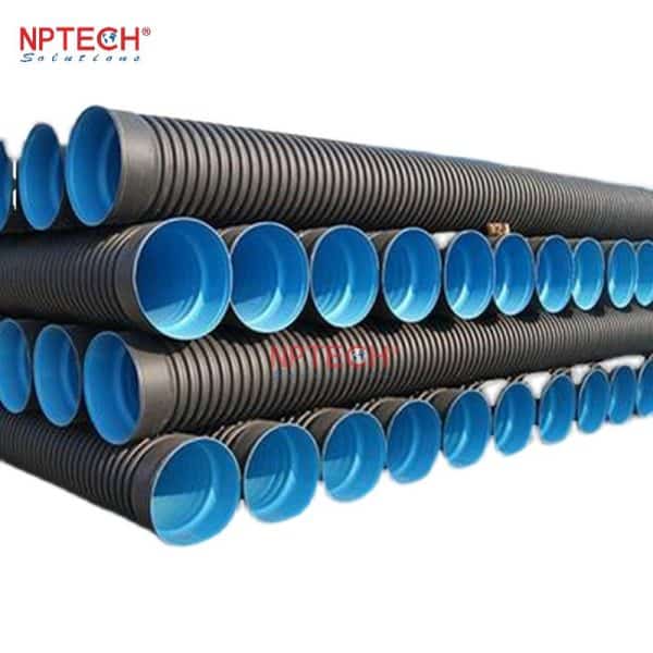 ống nhựa gân xoắn HDPE 2 lớp D300mm - bên ngoài màu đen, bên trong màu xanh